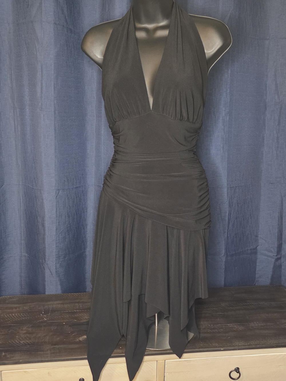 B Smart Black Halter Hi-Low Cocktail Asymmetrical Hanky Hem Dress Y2K Whimsigoth